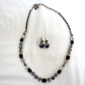 Sorelli Earrings and Necklace set Silver Black & Clear Austrian Crystals